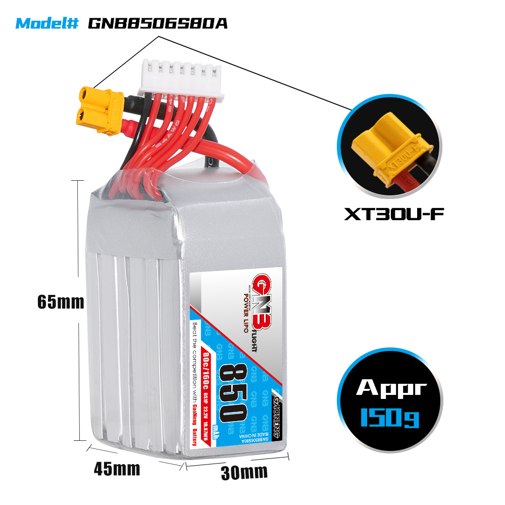 GNB 6S 22.2V 850mAh 80C/160C L - đánh giá và giá Lipo Battery 6S